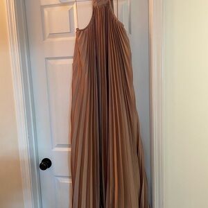 AKIRA Tan Backless Pleated Dress